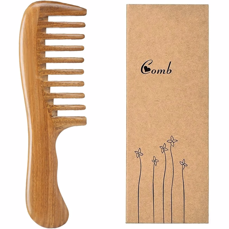 Natural Green Sandalwood Wide Tooth Hair Comb