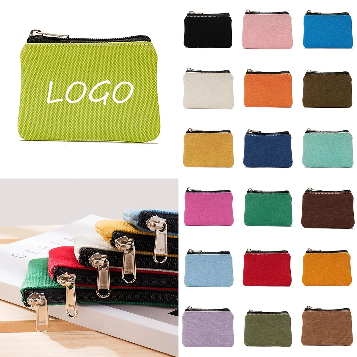 MOQ 50pcs Canvas Small Zipper Blank Coin Purses Pouches 1