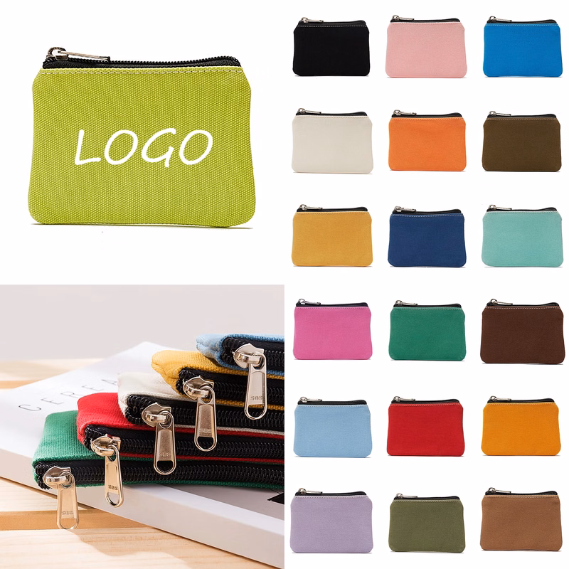 MOQ 50pcs Canvas Small Zipper Blank Coin Purses Pouches