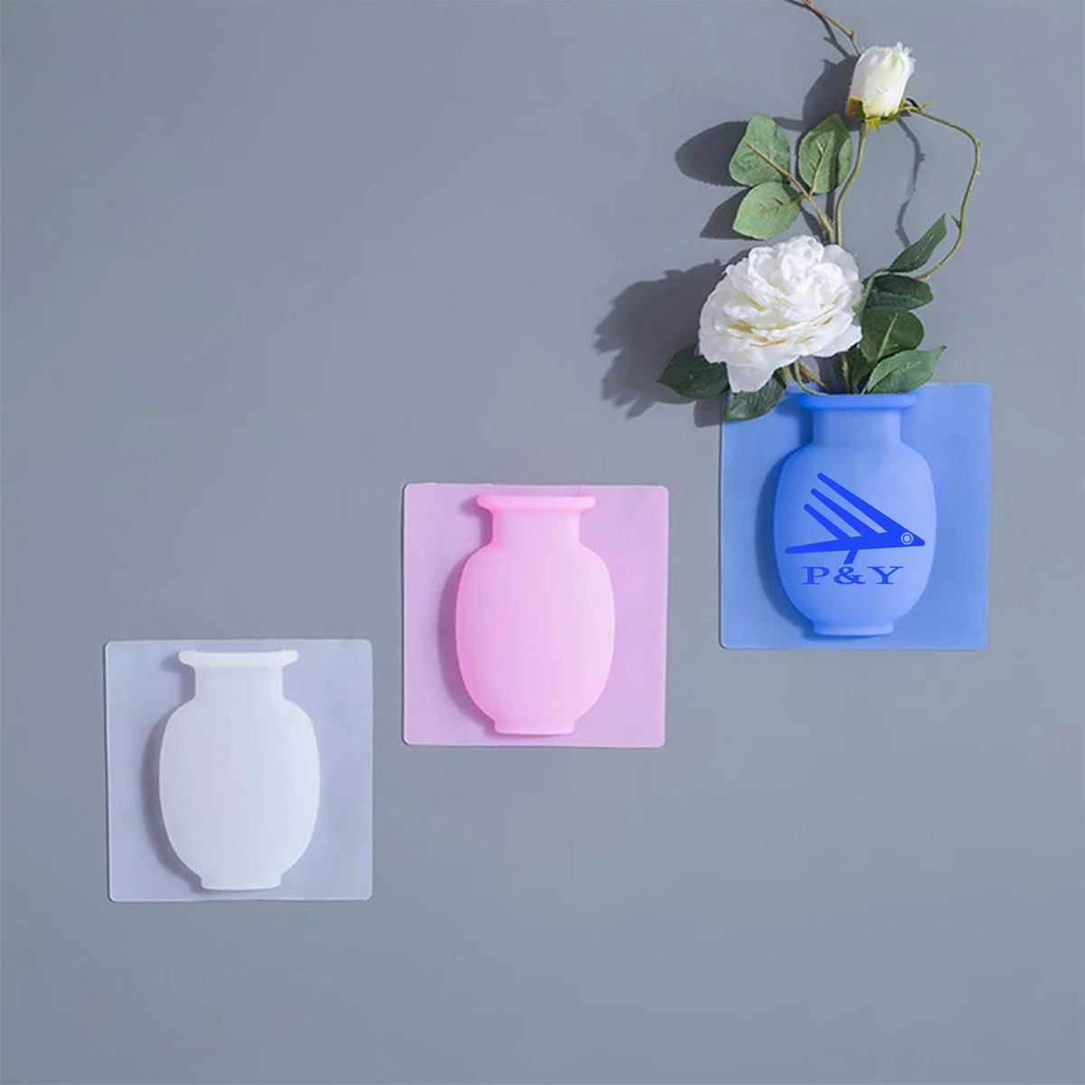 Reusable Wall-Mounted Silicone Flower Vase for Home Decor 1