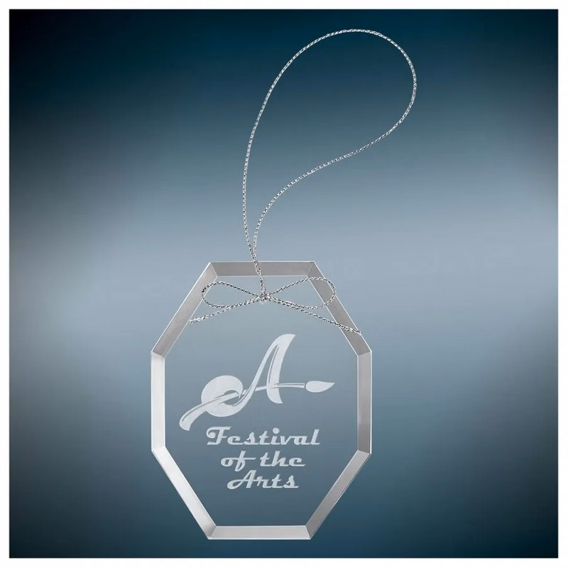 3 3/4" Octagon Clear Glass Ornament w/Silver String