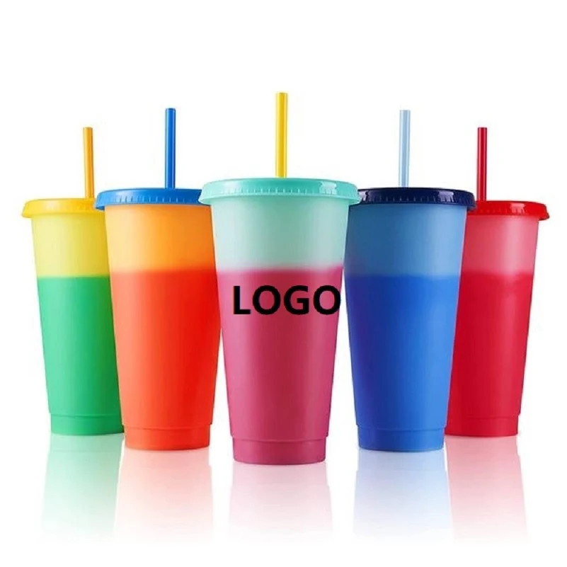 24oz Color Changing Stadium Tumbler & Cup with Lids and Straws 1