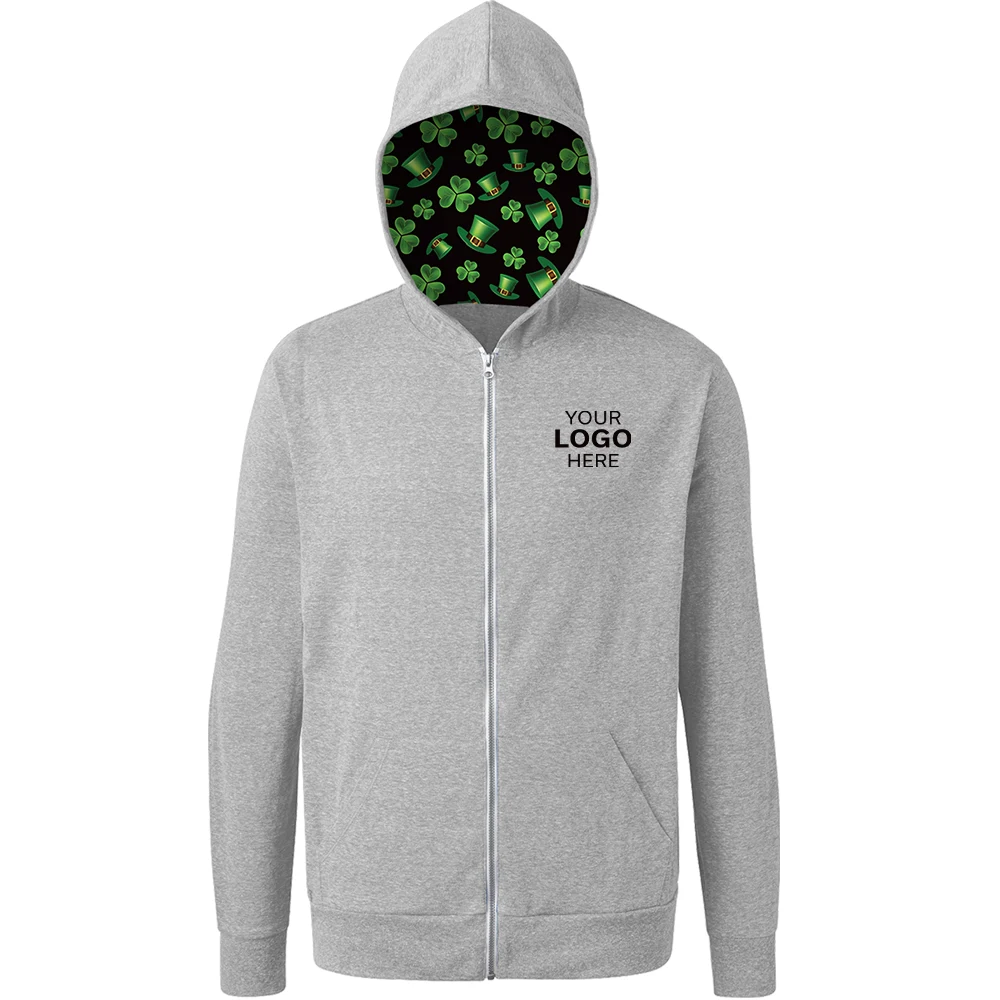 St. Patrick's themed Triblend Contrast Zip Front Hoodie, custom hoodie or sweatshirt with logo imprint 1