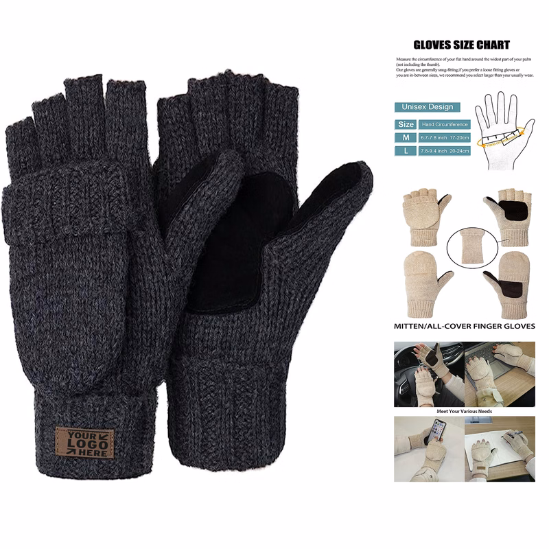Winter Knitted Convertible Fingerless Gloves