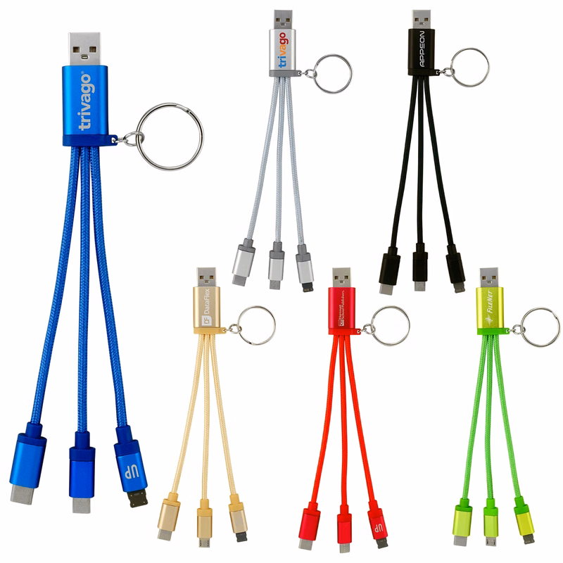 Metallic 3-in 1 Keychain Cable with Type C USB