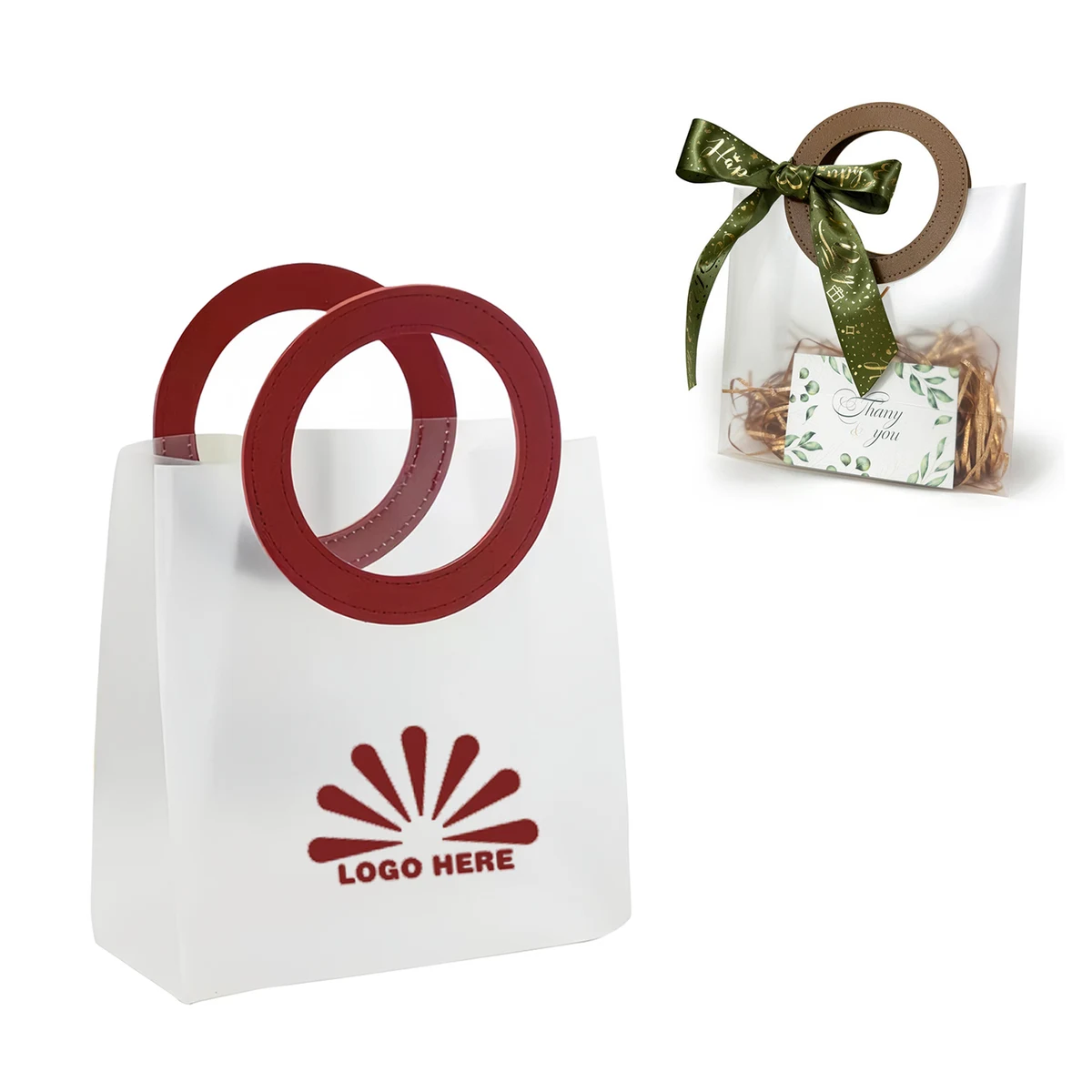 Transparent Frosted Gift Bag with PU Handles 1