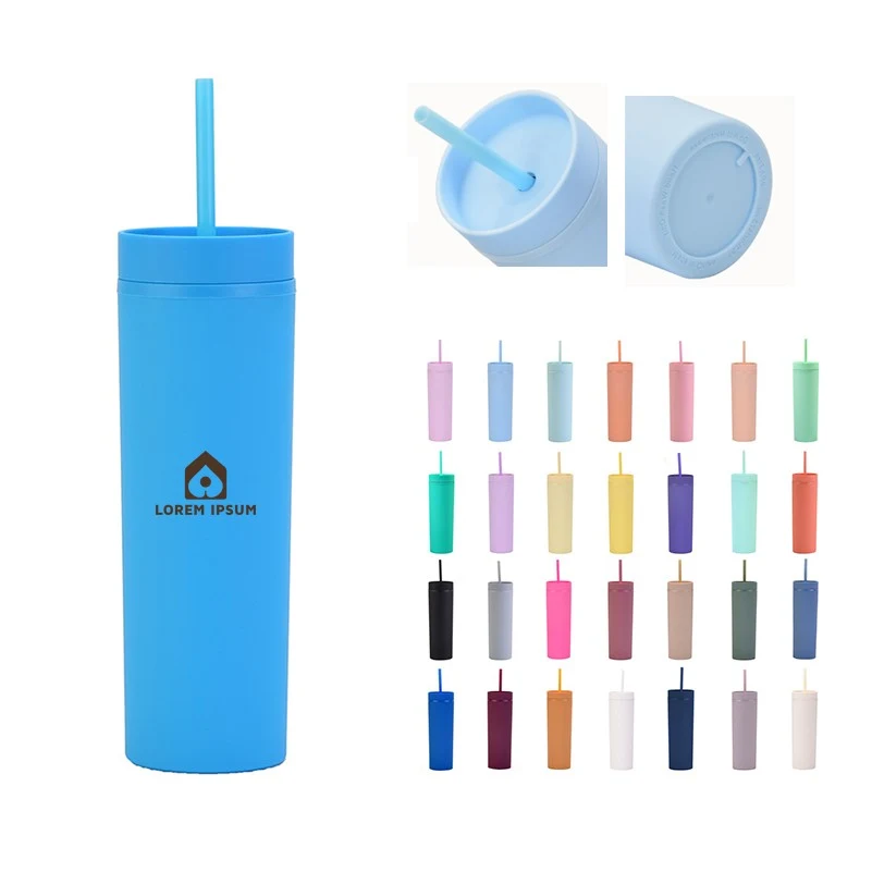16oz Plastic Tumbler with Lid and Straw 1