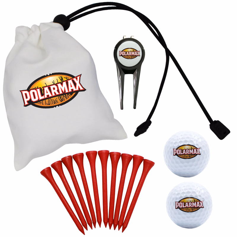 Microfiber Pouch Golf Gift Set - Golf Ball, Divot Tool & Tees