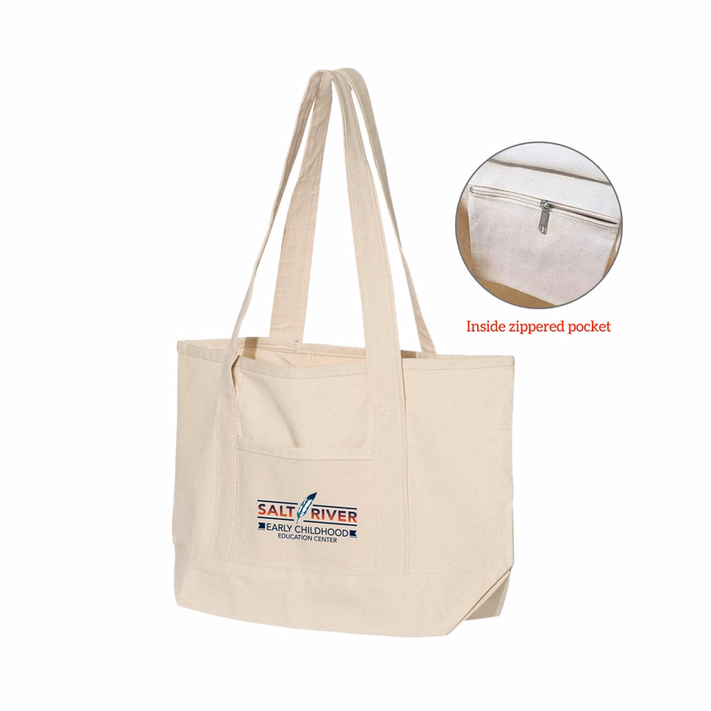 12 oz. Small Natural Heavy Canvas Deluxe Pocket Tote Bag_R116NBT