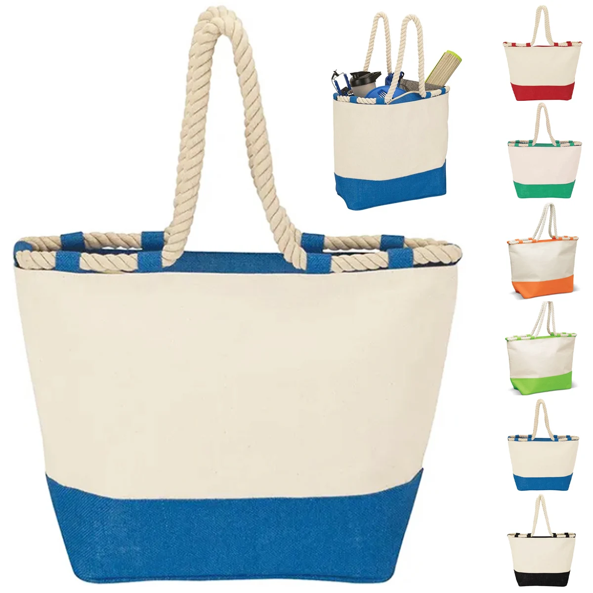 20L Durable Canvas Beach Tote Bag with Rope Handles 1