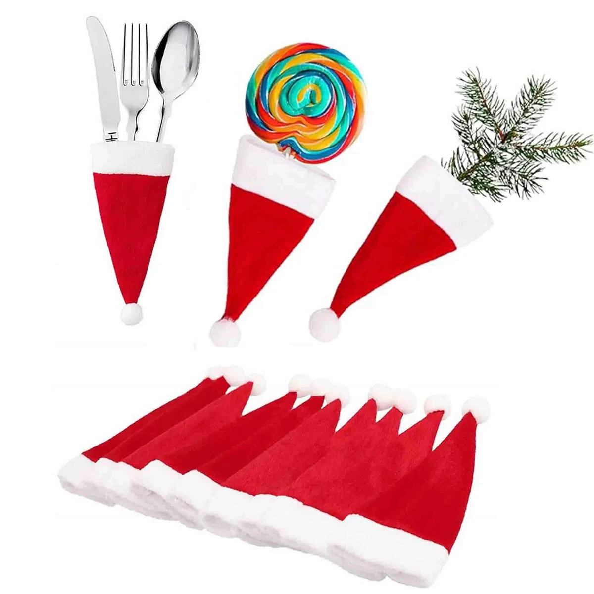 Christmas Mini Santa Hats for Silverware Candy Wine Bottle 1