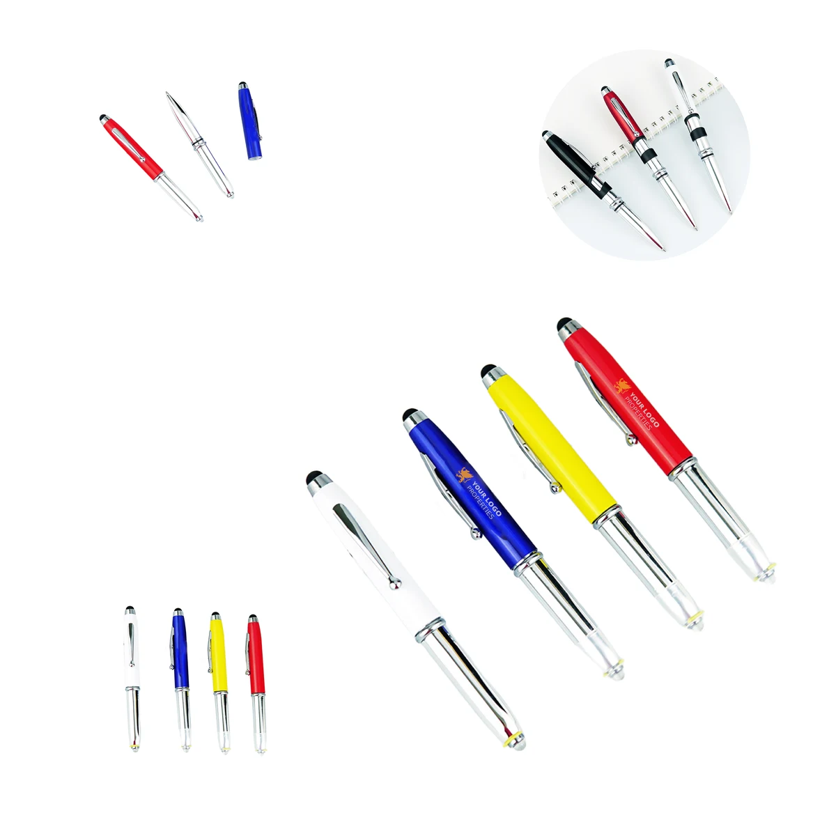 MOQ 50 Multifunctional LED Ballpoint Pen With Stylus Tip 1