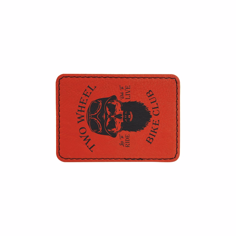 3" x 2" Red Leatherette Rectangular Patch with Adhesive
