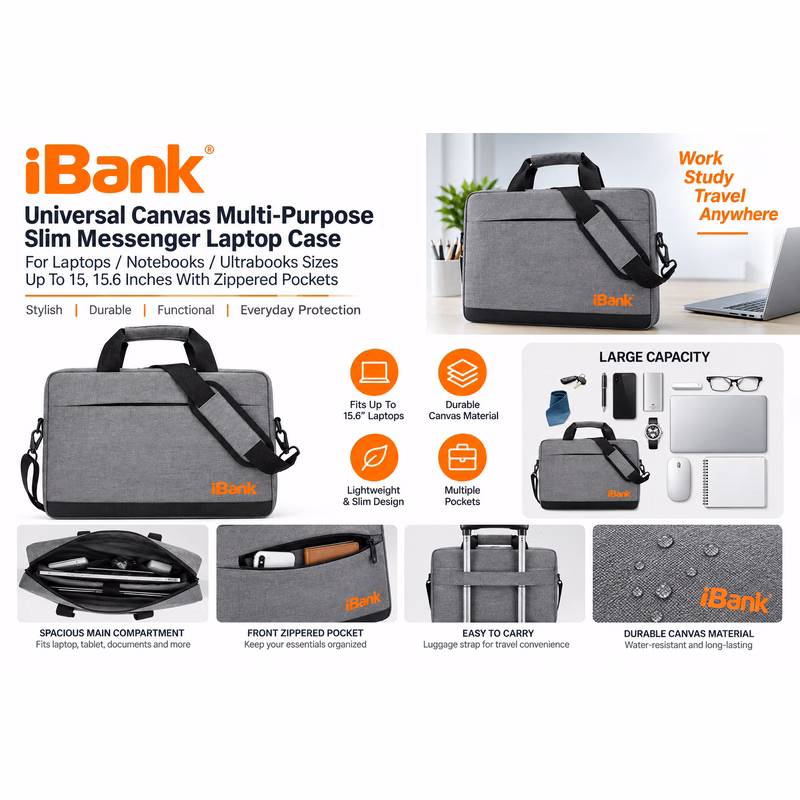 iBank® Universal Multi-Purpose Slim Messenger Laptop Case For Laptops / Notebooks / Ultrabooks