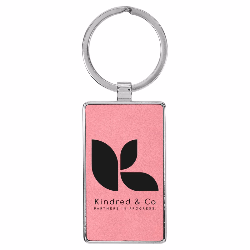 Pink Leatherette/Metal Rectangle Keychain