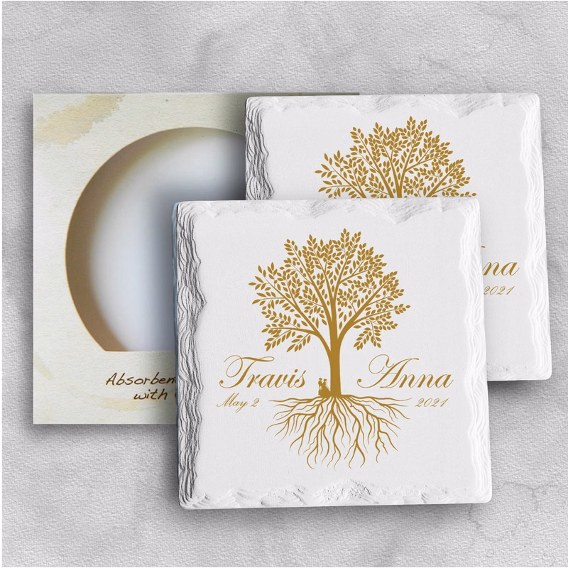 2 Custom Square Layered Edge Stone Coasters with Easel Backing-Basic Print