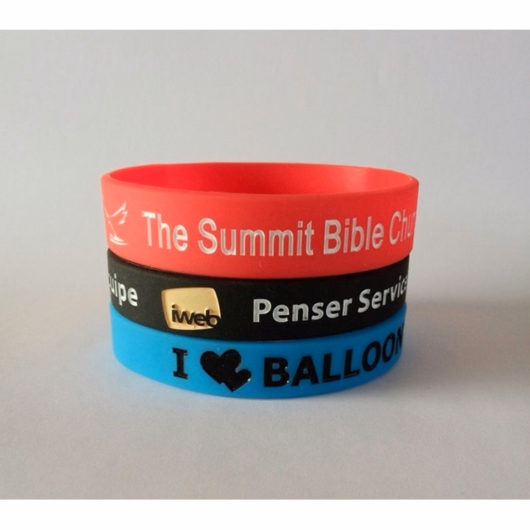 Debossed Logo with Color Fill Silicone Rubber Sports Wristband Bracelet
