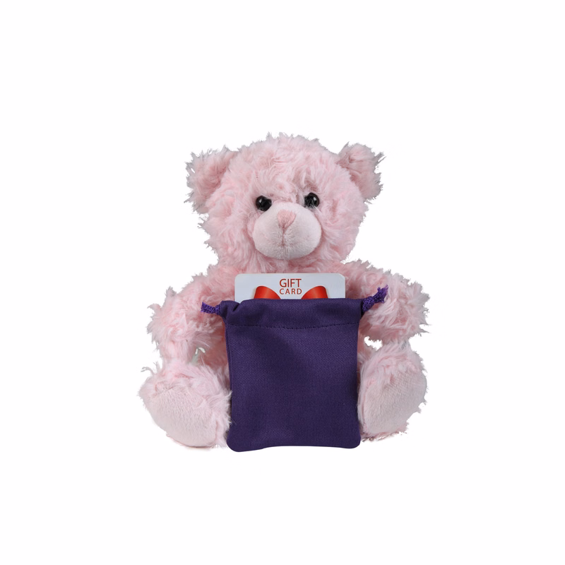 soft plush  Pink Curly Sitting Bear with gift card sack