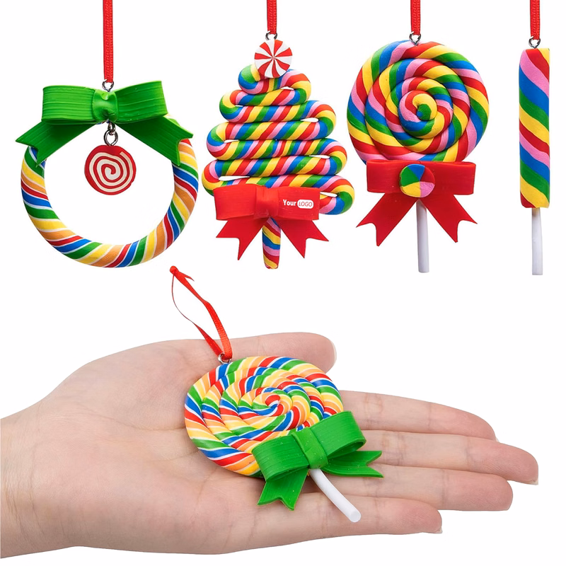 Polymer Clay Colorful Lollipop Christmas Ornament