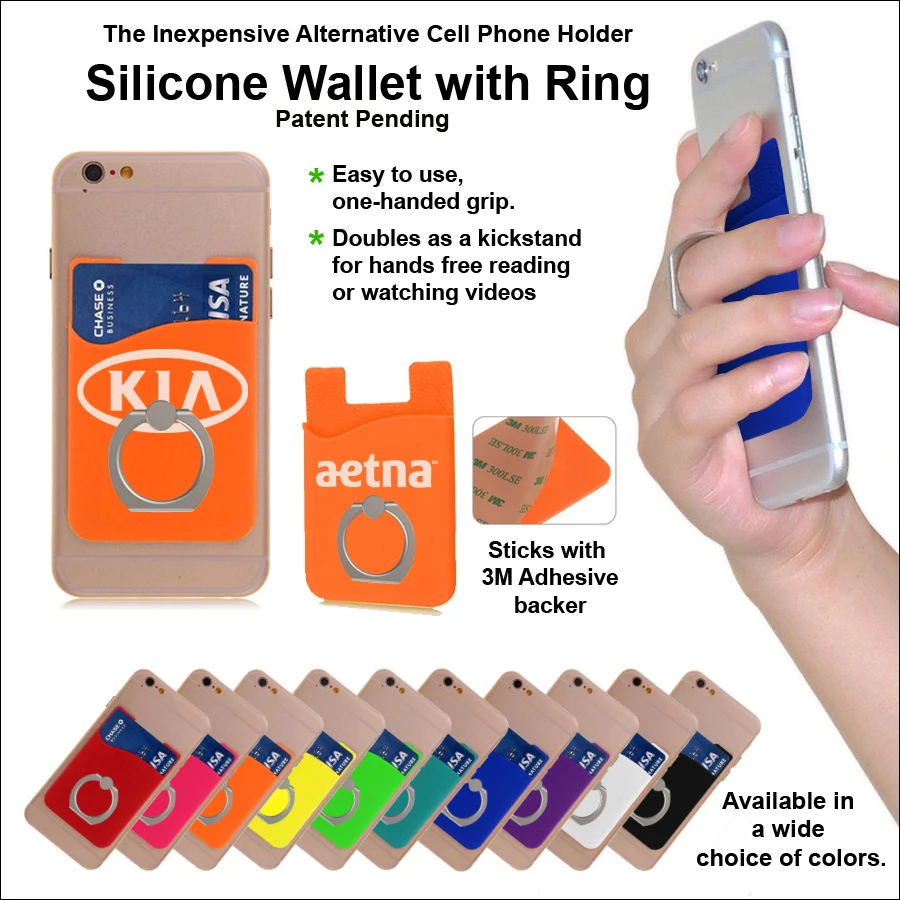 Inexpensive Alternative Cell Phone Holder- Silicone Wallet with Ring - Orange 1