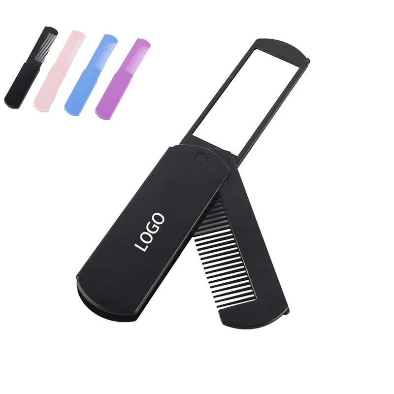 2 in 1 Folding Mini Travel Hair Brush w/Mirror 1