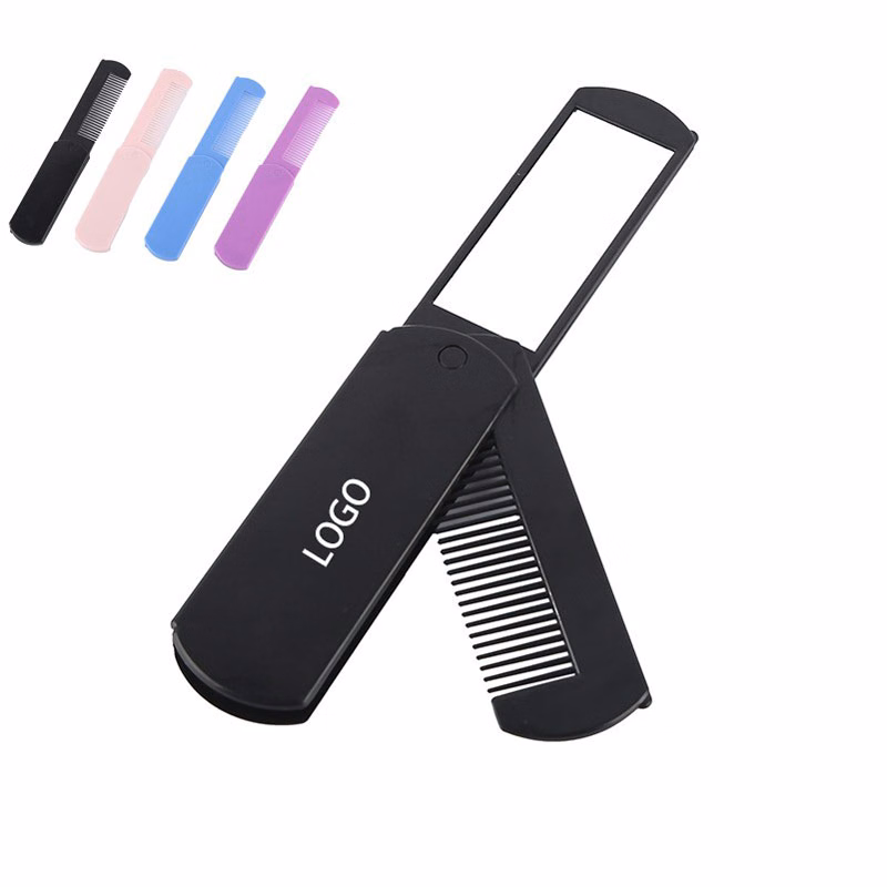2 in 1 Folding Mini Travel Hair Brush w/Mirror