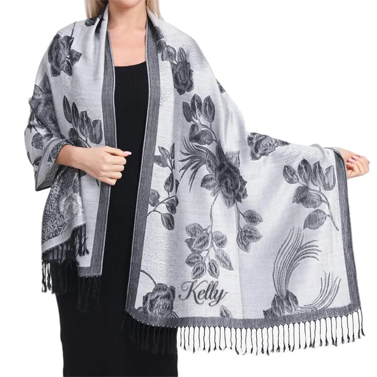 Women Soft Silky Shawl Wrap Fringes Scarf 1