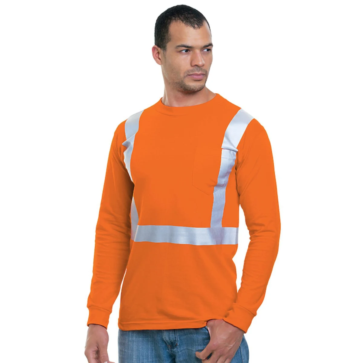 Class 2 USA-Made 100% Cotton Safety Long Sleeve T-Shirt with Pocket 1