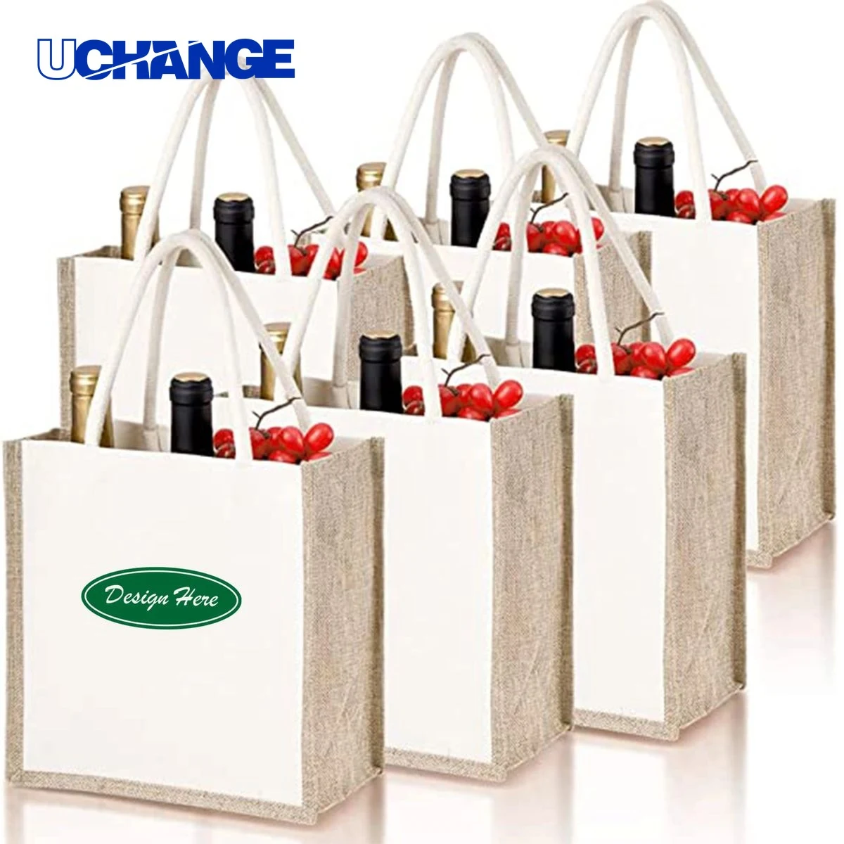 Patchwork Jute Reusable Grocery Bag, custom tote bag with logo imprint 1