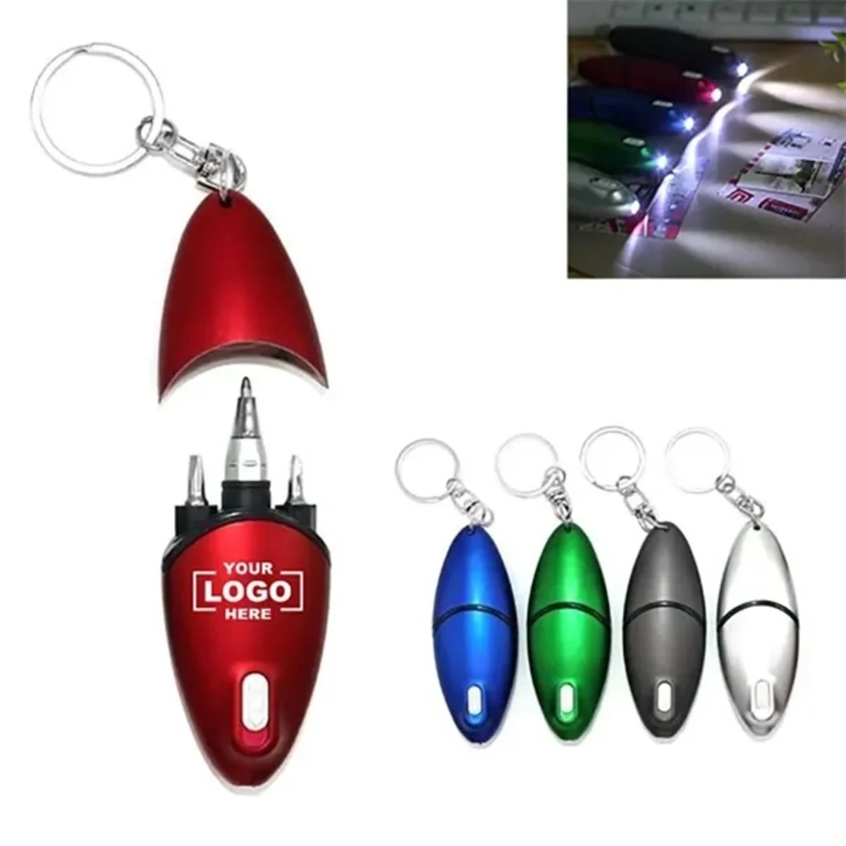Multi Tool Keychain With Ballpoint Pen Led Screwdriver 1