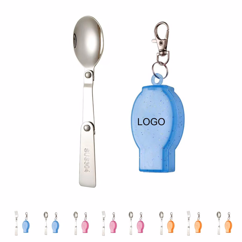 Foldable Spoon Fork with Storage Box Keychain