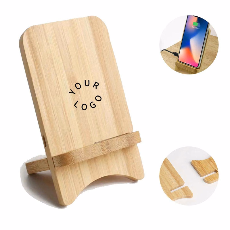 Natural Bamboo Phone Stand with Wireless Charging