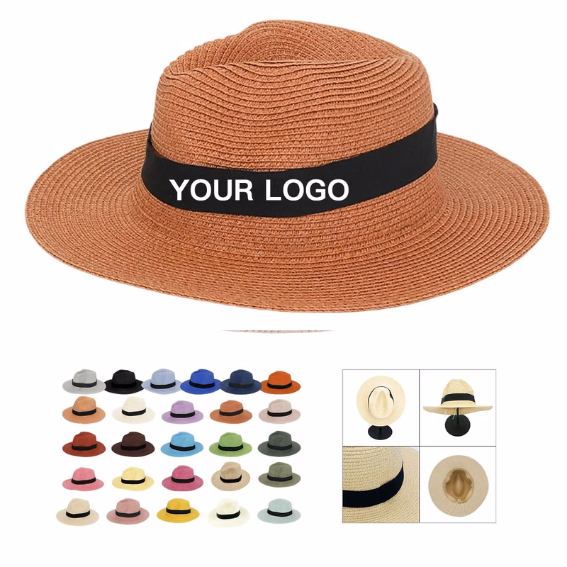 Vintage Panama Style Woven Straw Hat with Full-Color Branding