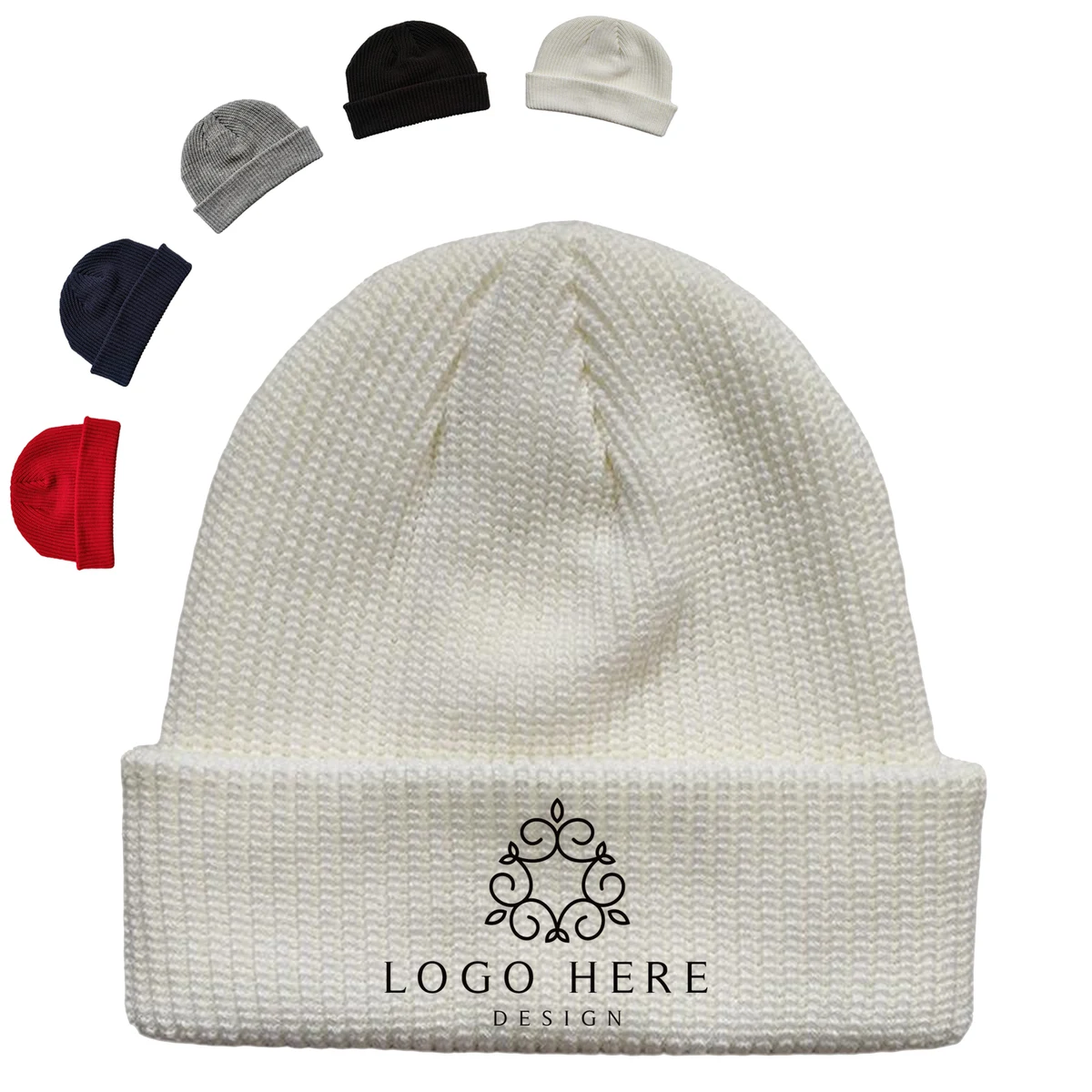 Cuffed Waffle Knit Stretch Beanie Hat 1