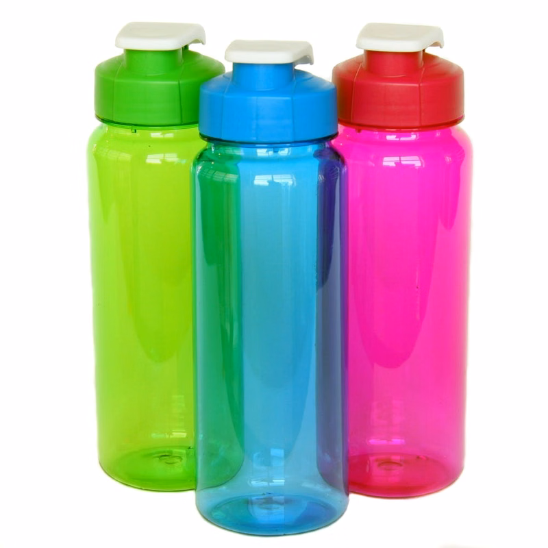 Flip Top Plastic Water Bottles - 21 oz Assorted Colors