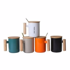 13 Oz Wooden Handle Ceramic Coffee Mug