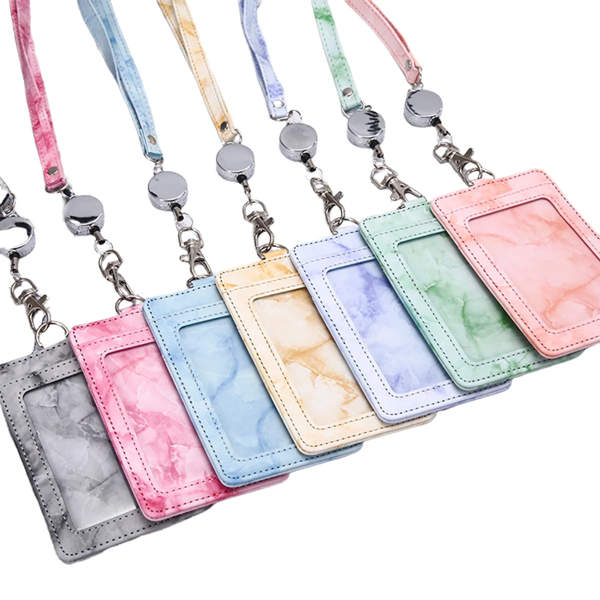 Marble Patterned Retractable PU Name Tag 1