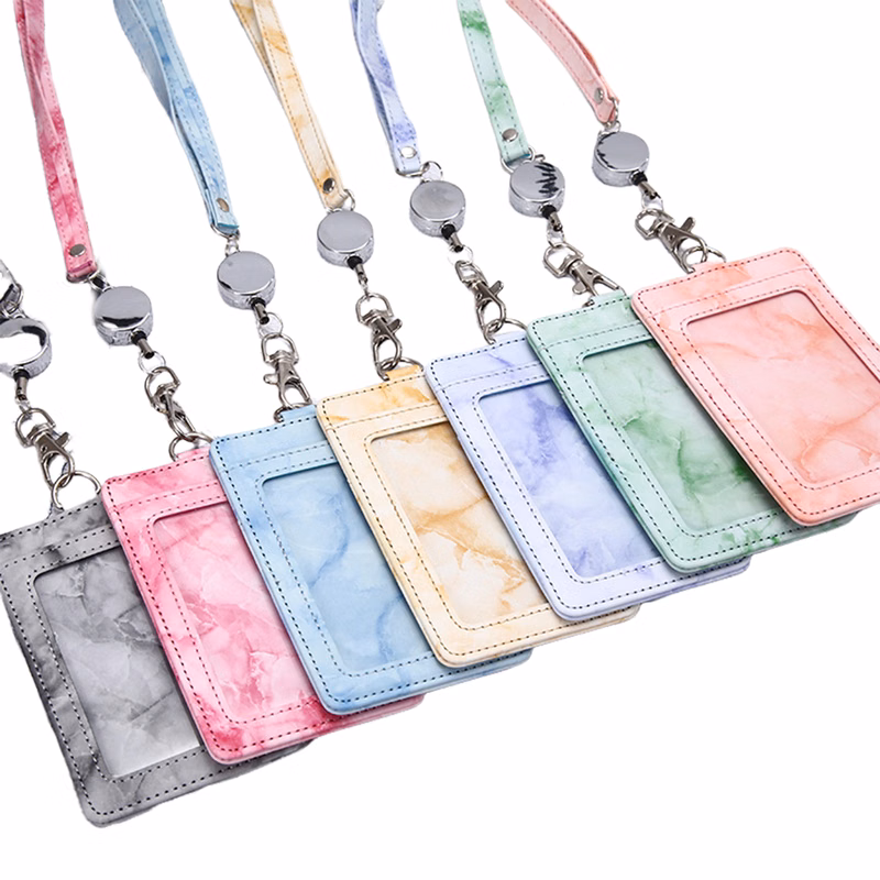 Marble Patterned Retractable PU Name Tag