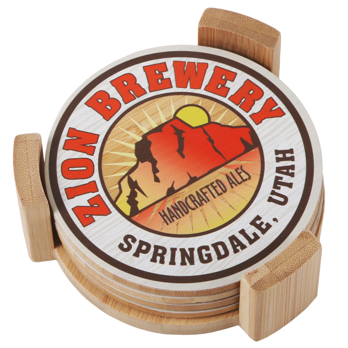 Bamboo Coasters: 4 Piece Round Set with Wood Stand 1