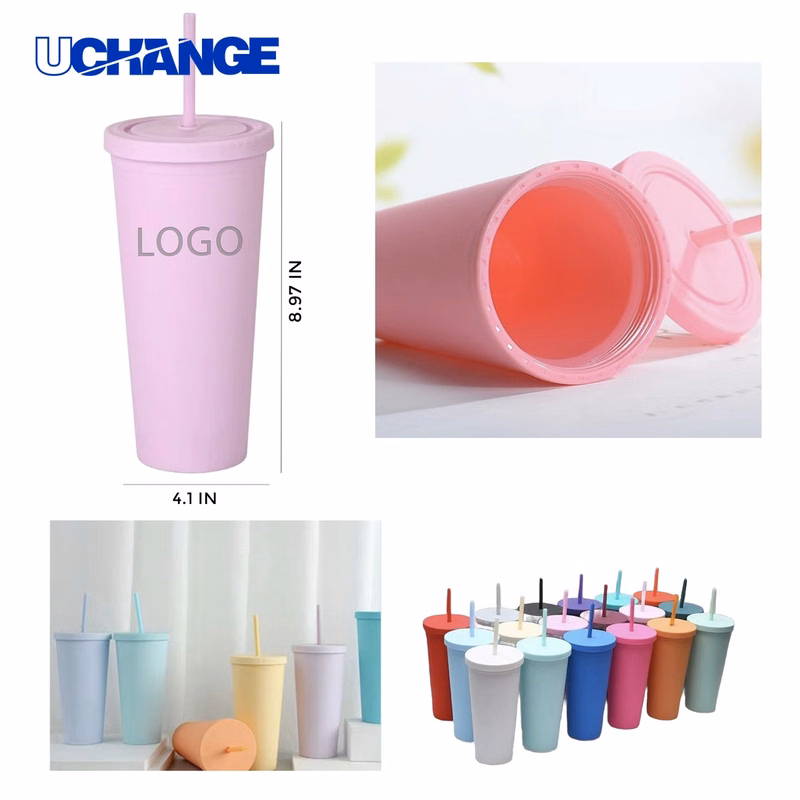 Reusable Plastic Straw Cup Container (24oz)