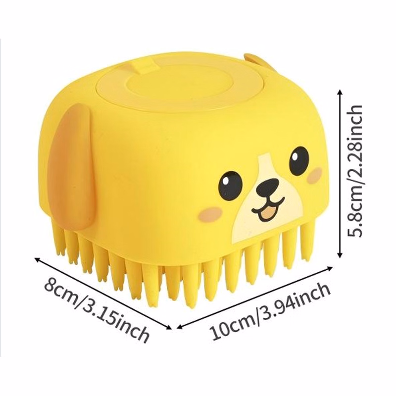 Silicone Pet Bath Grooming Brush with Built-In Shampoo Dispenser and Hanging Hook