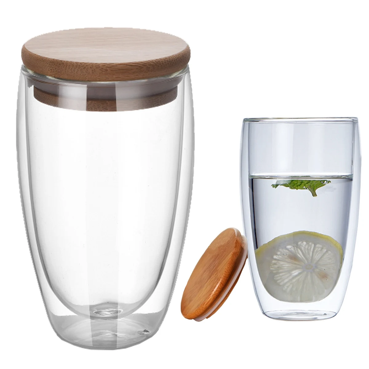 Double-wall Borosilicate Glass Cup With Bamboo Lid 1