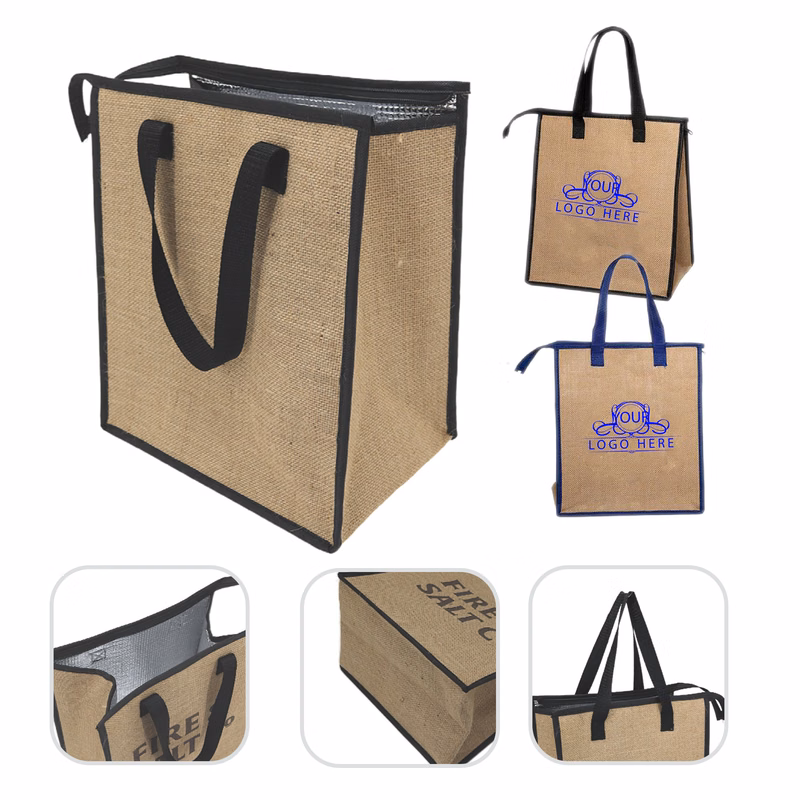 Jute Lunch Cooler Tote Bag