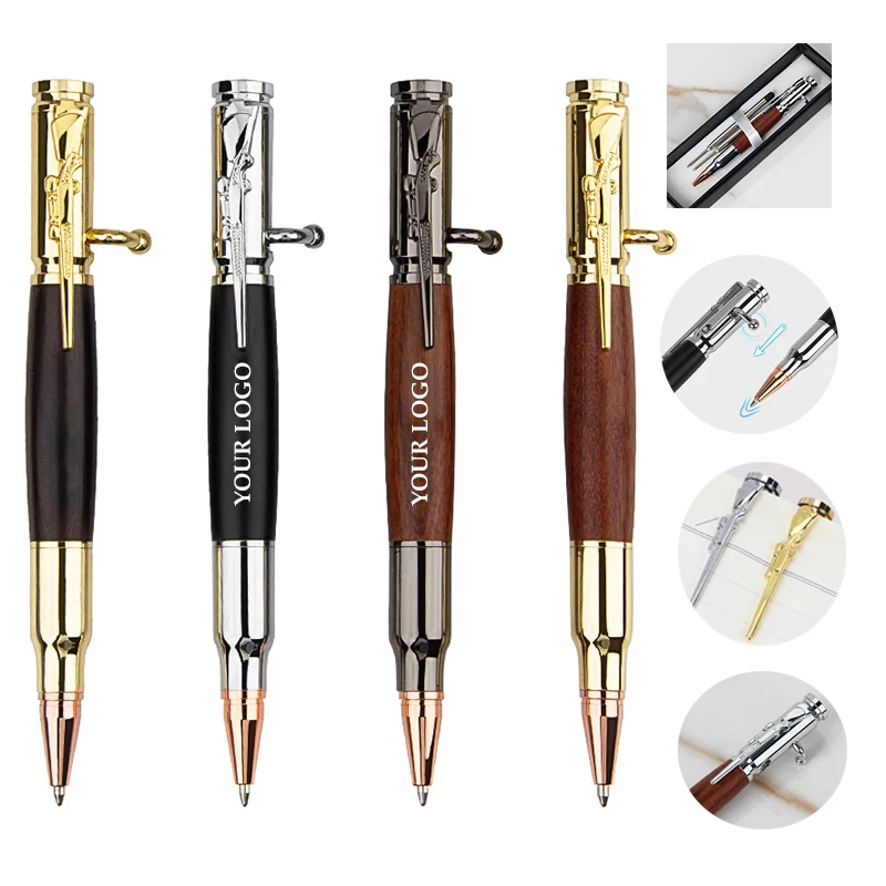 Bamboo Bullet Shaped Ballpoint Pen with Rifle Design Clip 1