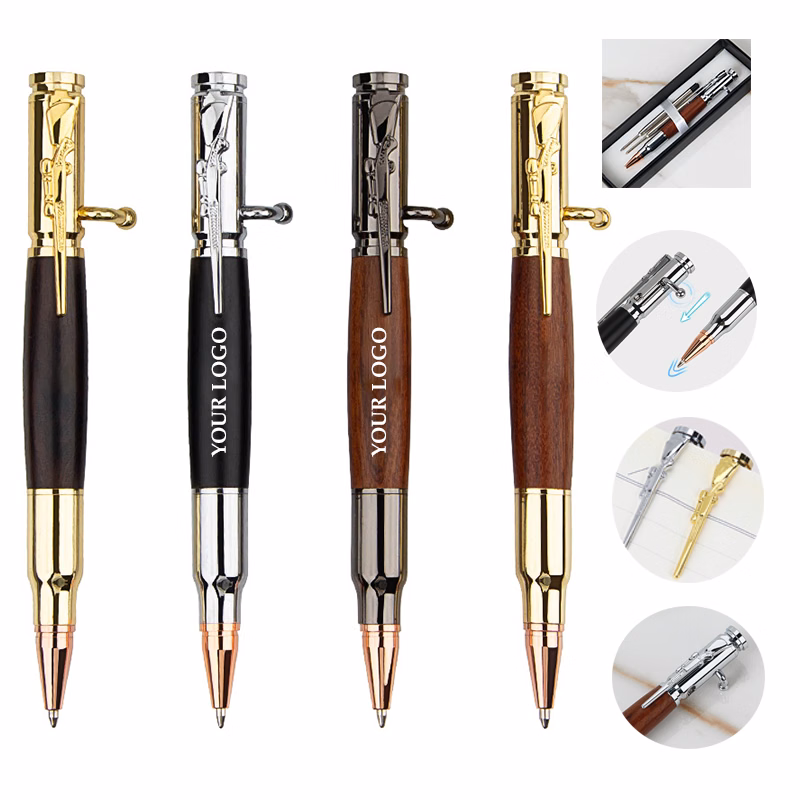 Bamboo Bullet Shaped Ballpoint Pen with Rifle Design Clip