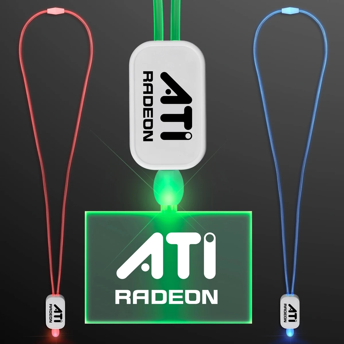 LED Green Lanyard with Acrylic Rectangle Pendant- 1