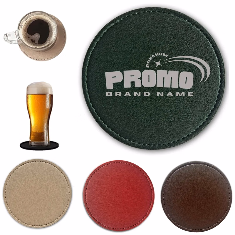 PU Leather Round Coasters Waterproof Heat Resistant