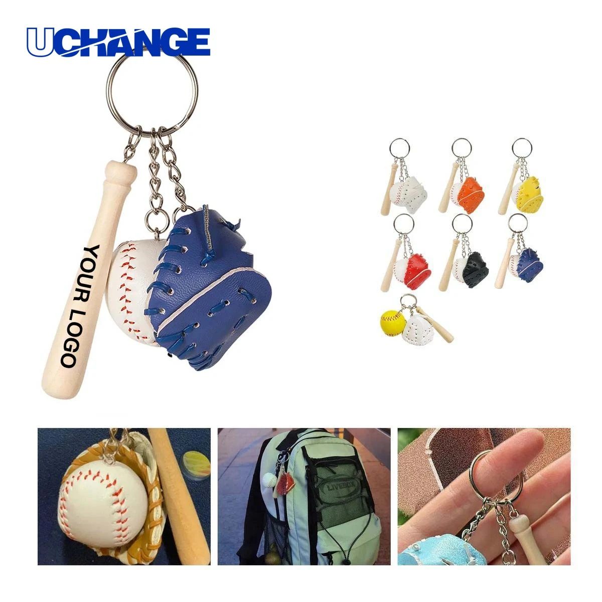 Baseball Keychain Charm with Glove Bat and Ball 1