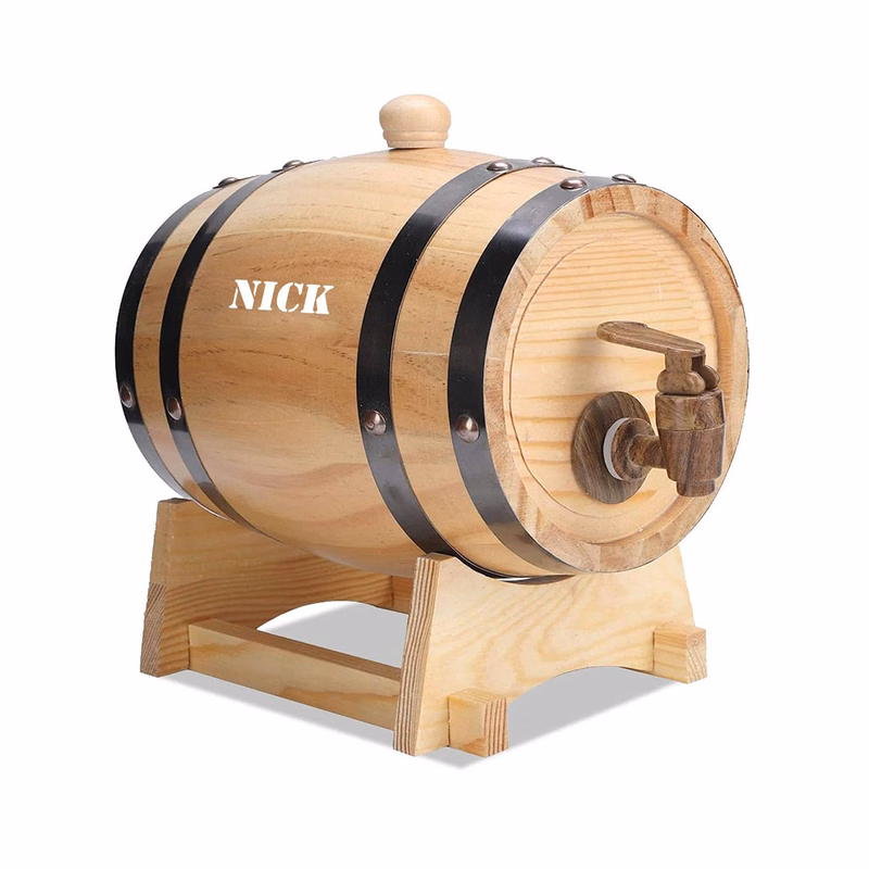 Oak Aging Barrel with Wood Stand