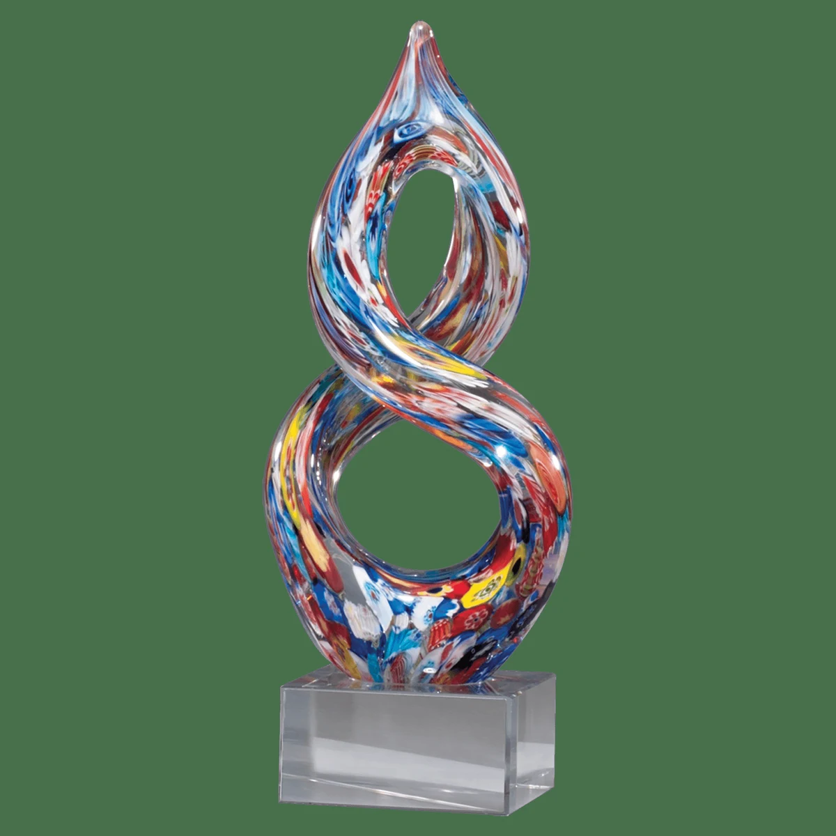 10" Helix Multi-Color Art Glass On Clear Glass Base 1